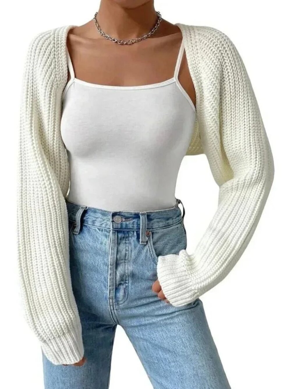 Qlarnaweer Women's Cropped Cardiga Bolero Shrug Sweater Open Front Knit